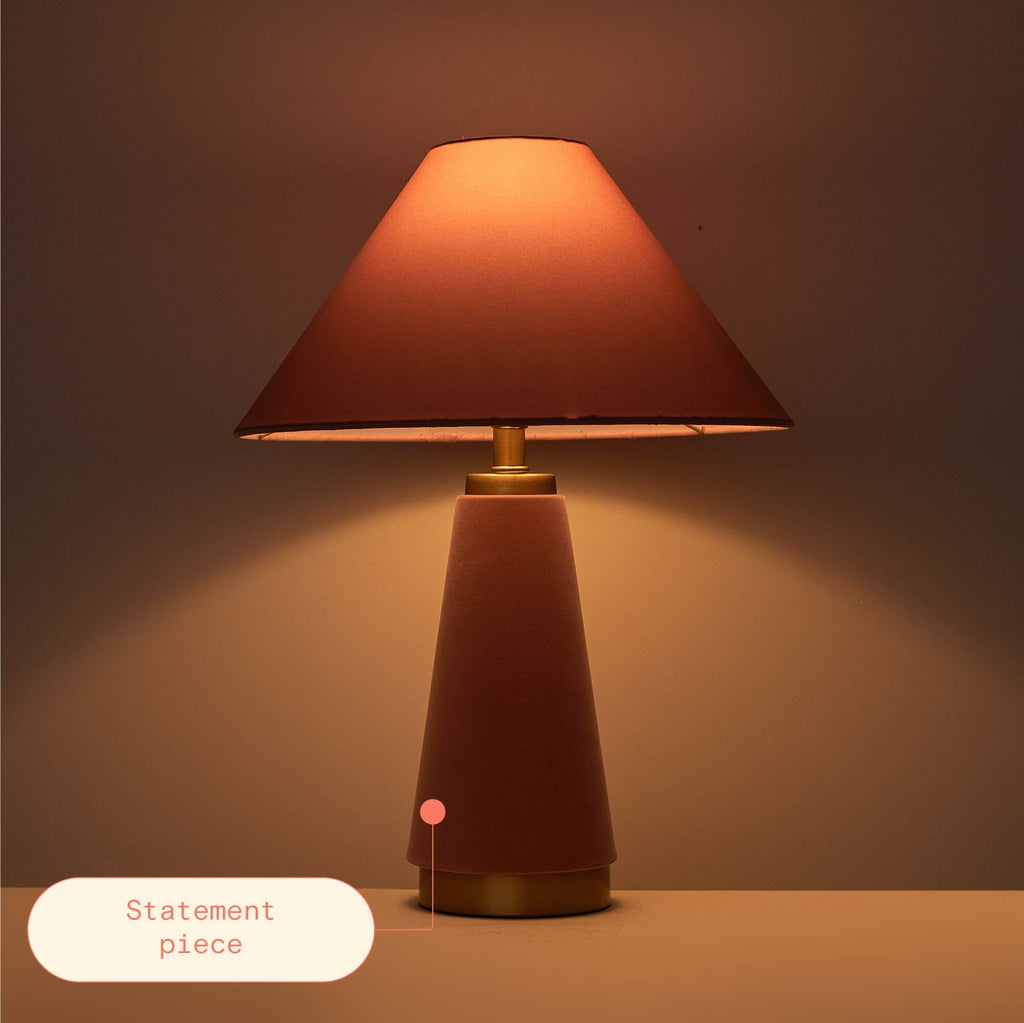 Beautiful Rose Pink Velvet Table Lamp by Drew Barrymore, 19" H