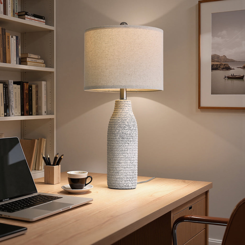 Yokila 25" White Ceramic Table Lamps Set of 2 for Living Room Bedroom Modern Bedside Nightstand Lamps