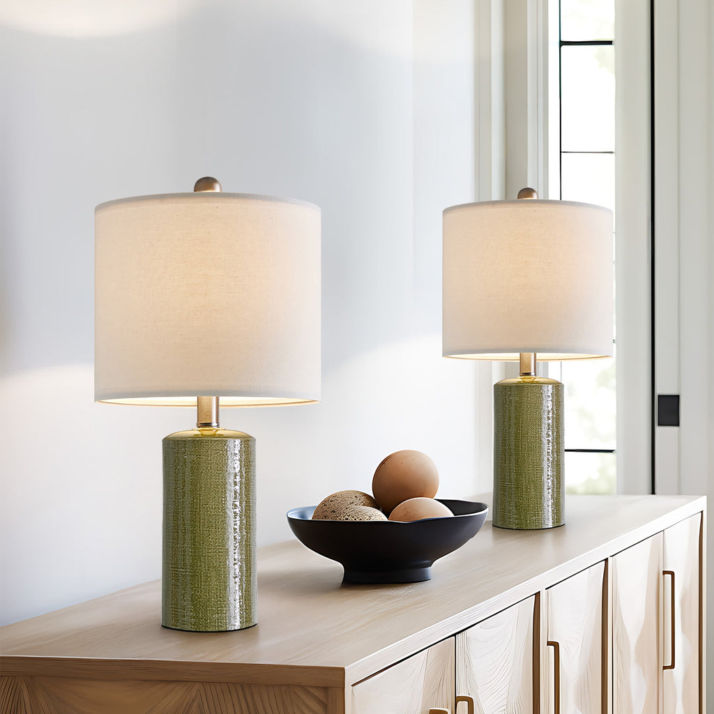 Oneach Modern Table Lamp Set of 2 for Living Room 20.25" Farmhouse Green Ceramic Bedside Nightstand Lamps for Bedroom