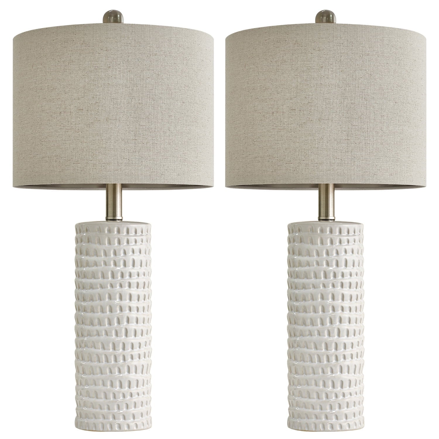 Oneach Ceramic Table Lamp Set of 2 24" White Contemporary Bedside Nightstand Lamps for Bedroom Living Room