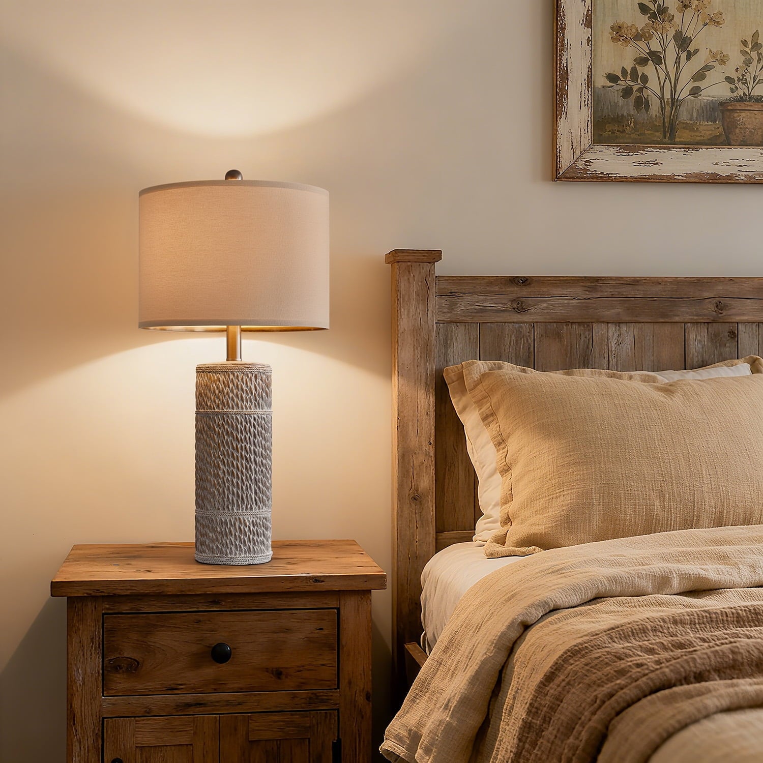 Oneach 25.5" Farmhouse Table Lamp Set of 2 for Bedroom Living Room Bedside Nightstand Lamps Resin Retro