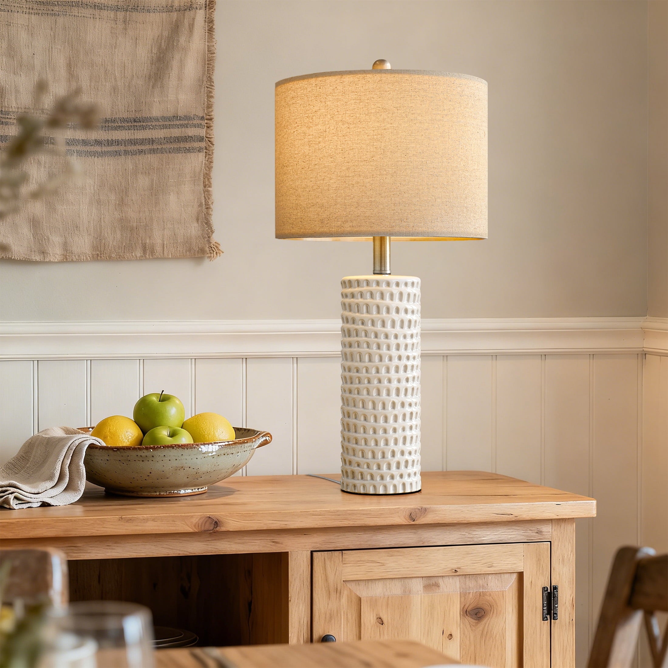 Oneach Ceramic Table Lamp Set of 2 24" White Contemporary Bedside Nightstand Lamps for Bedroom Living Room