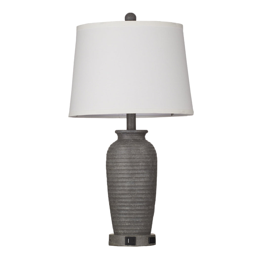 Cinkeda 3 Way Dimmable Jar Table Lamp with USB A+C Ports AC Outlet for Bedroom Living Room Modern Farmhouse Touch Control Resin Single Bedside Nightstand Lamp