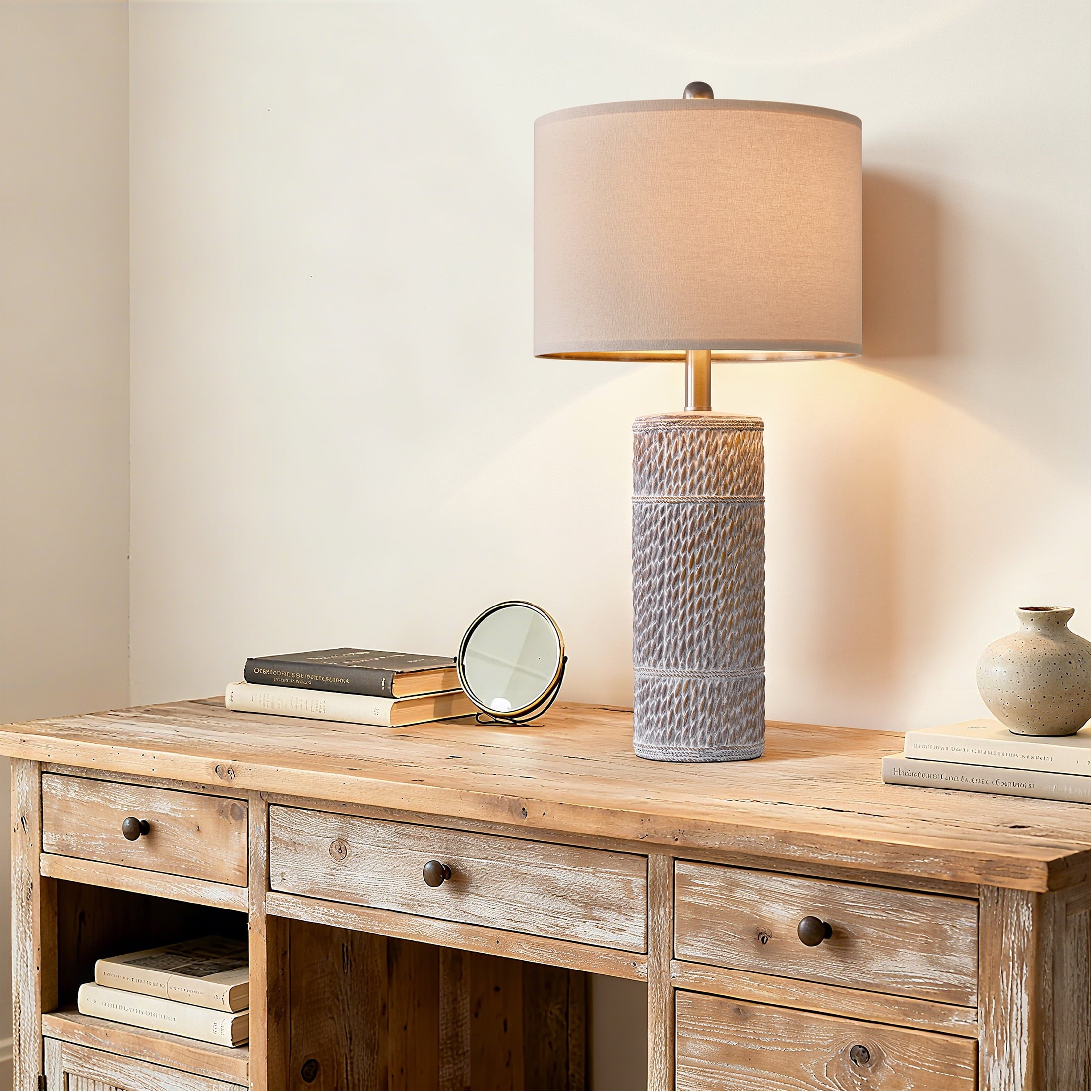 Oneach 25.5" Farmhouse Table Lamp Set of 2 for Bedroom Living Room Bedside Nightstand Lamps Resin Retro