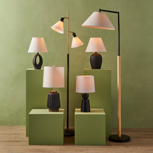 Better Homes & Gardens 18"H Ceramic Urn Style Table Lamp, Matte Black Finish, with White Linen Empire Shade