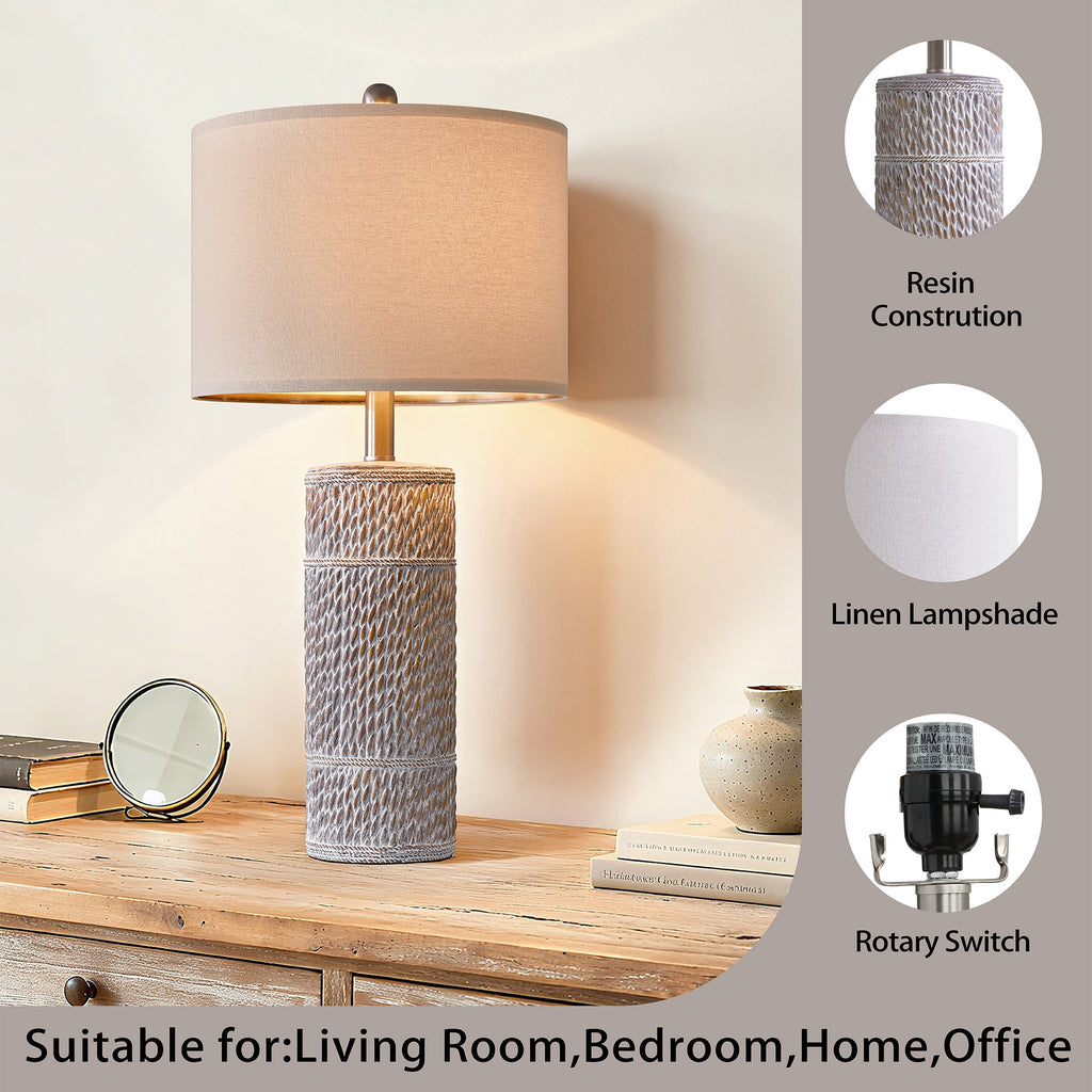 Oneach 25.5" Farmhouse Table Lamp Set of 2 for Bedroom Living Room Bedside Nightstand Lamps Resin Retro