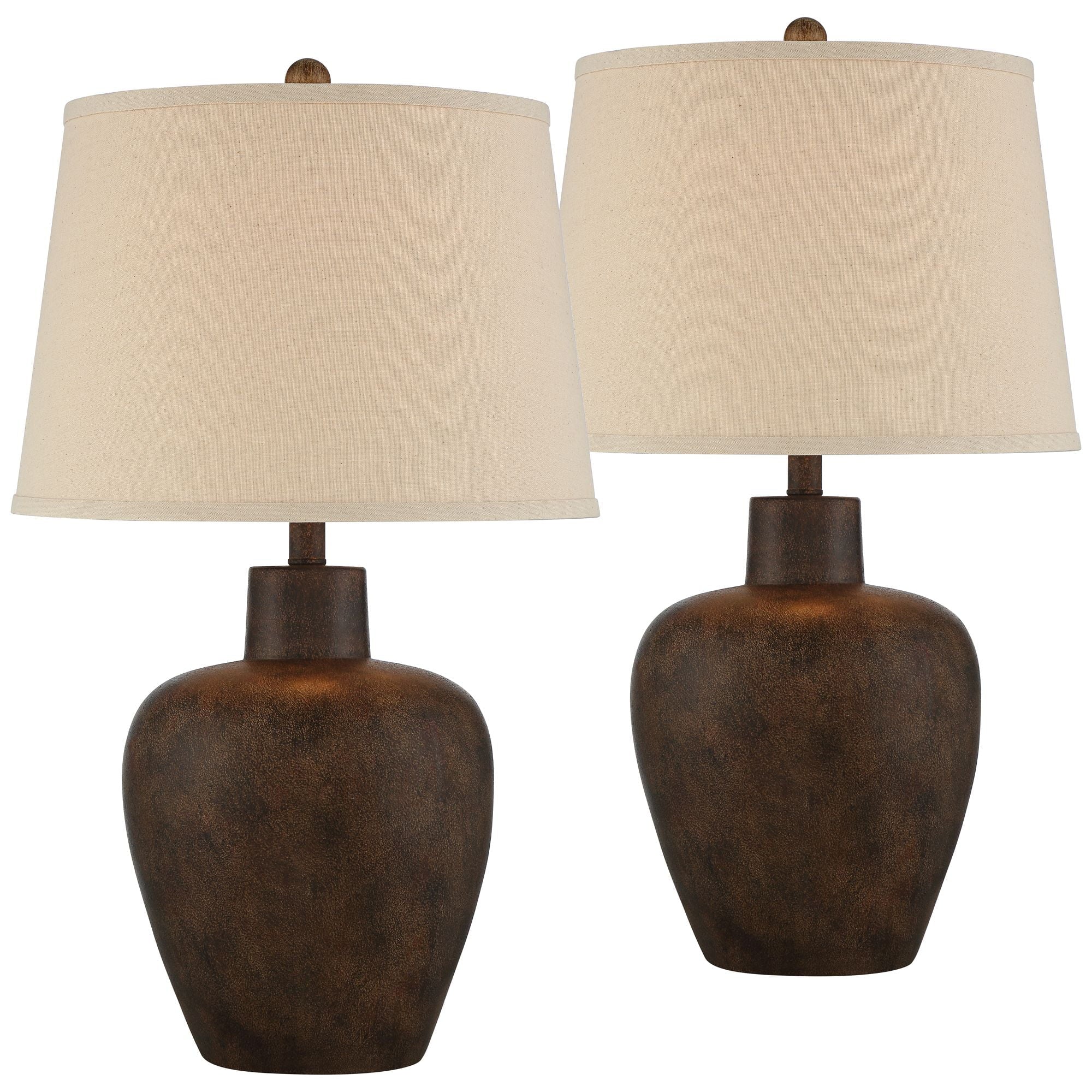 Regency Hill Glenn Rustic Farmhouse Table Lamps 27" Tall Set of 2 Dark Terra Cotta Tapered Fabric Drum for Bedroom Living Room Bedside Nightstand Home