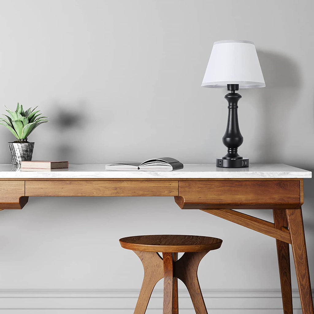 Oumilen Set of 2 Touch Sensor Touch Control Table Lamp, with 2 USB Charging Port, Black