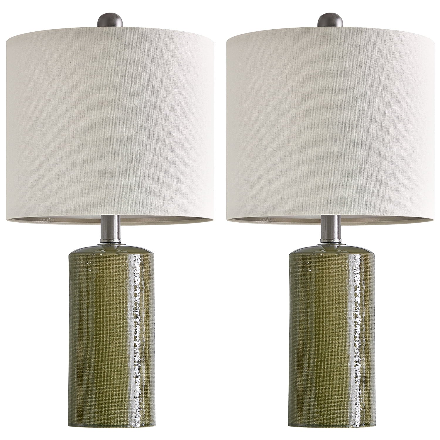 Oneach Modern Table Lamp Set of 2 for Living Room 20.25" Farmhouse Green Ceramic Bedside Nightstand Lamps for Bedroom