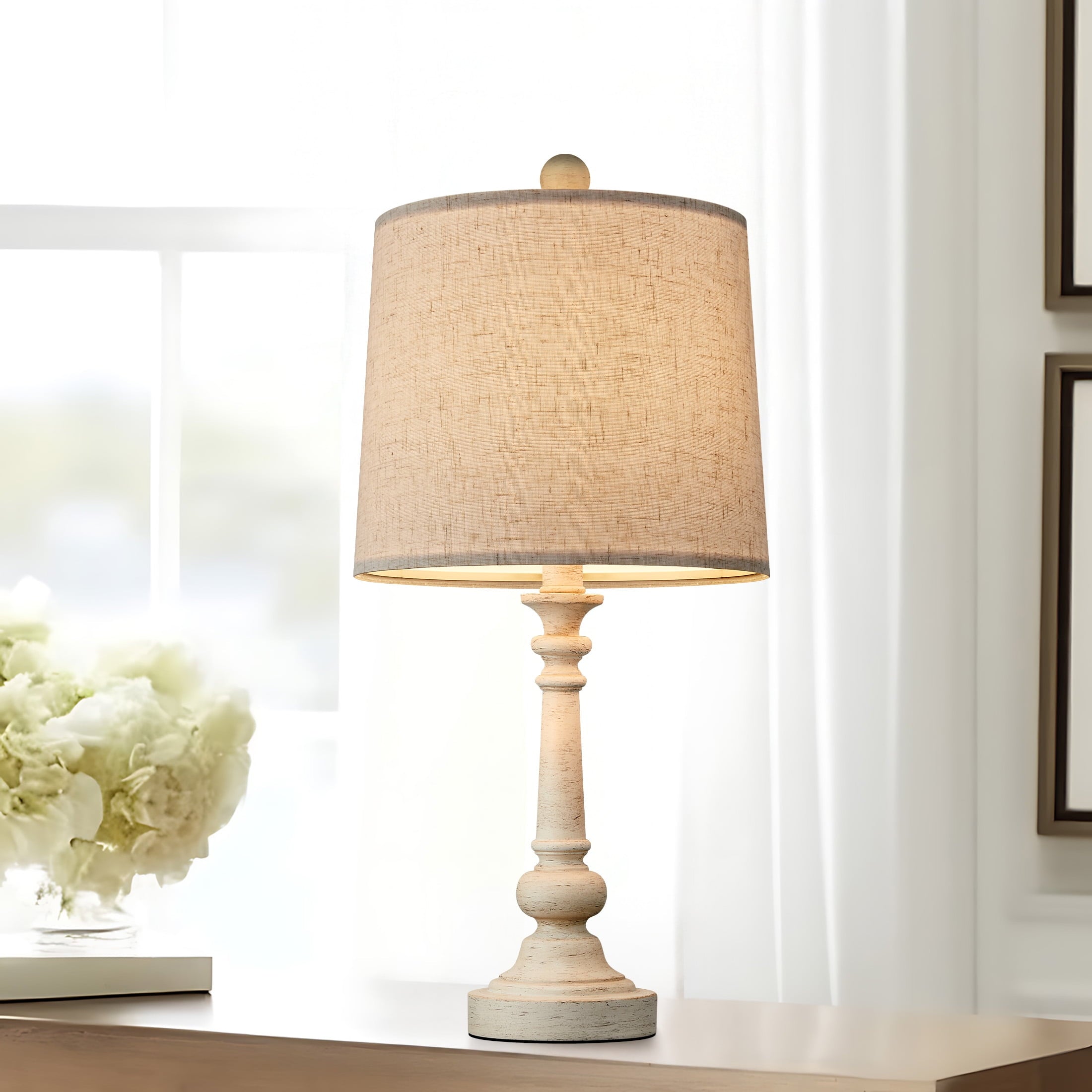 Oneach 20.25" Retro Farmhouse Table Lamp Sets of 2 for Living Room Bedroom Rustic Bedside Nightstand Lamp Resin