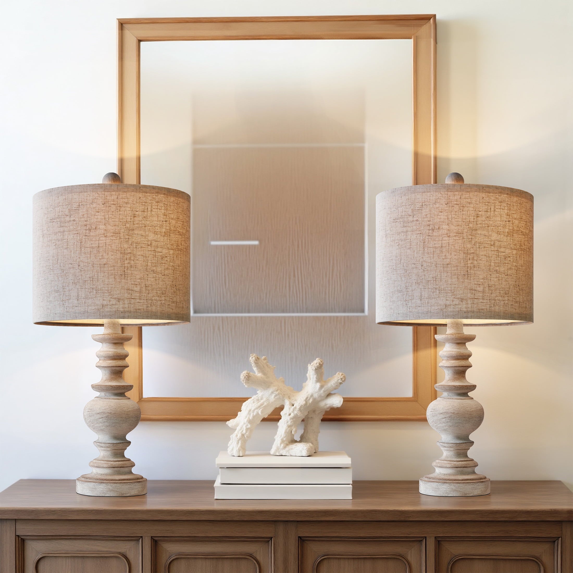 Oneach 20" Resin Table Lamps for Bedroom Lamps Set of 2 Retro Farmhouse Bedside Nightstand Lamp