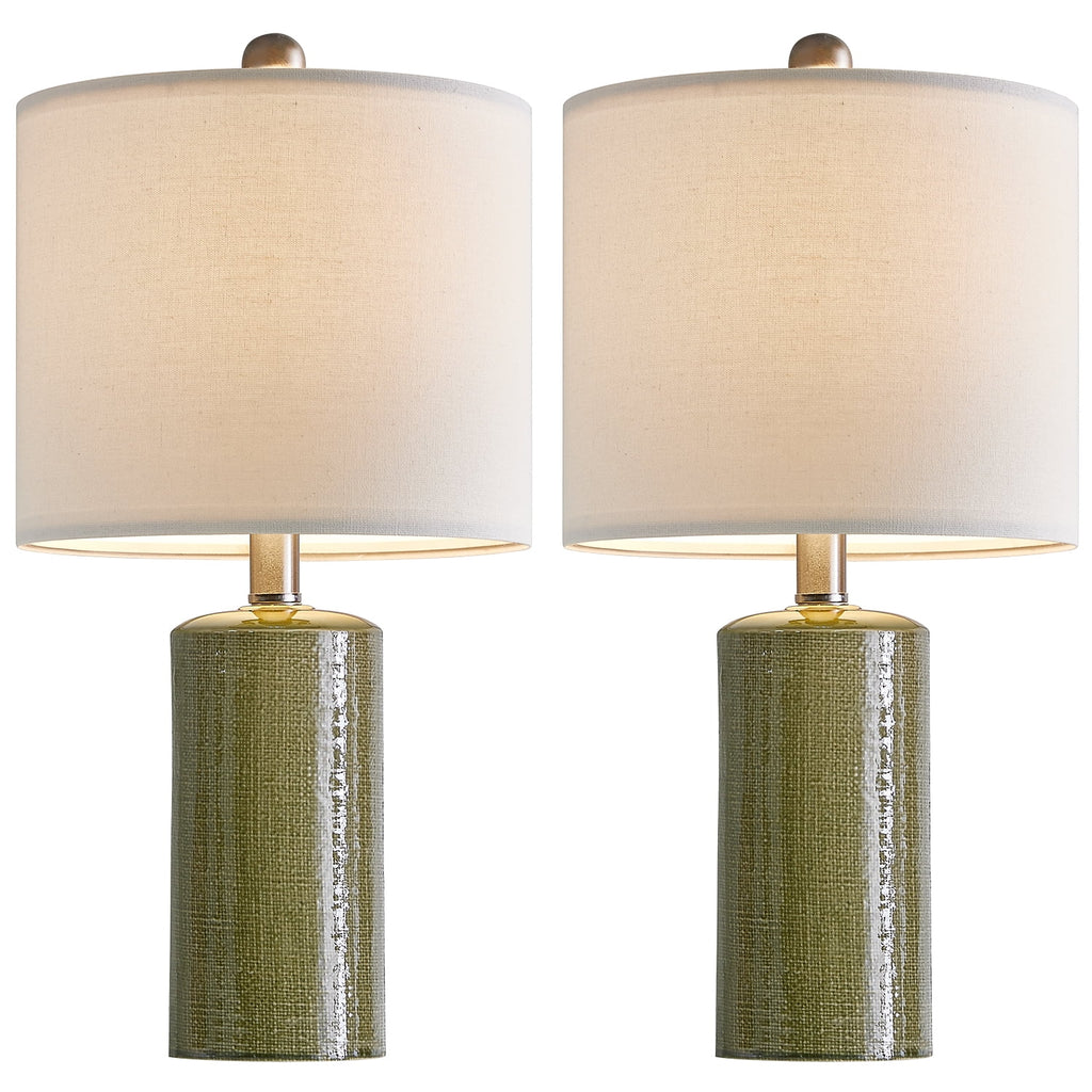 Oneach Modern Table Lamp Set of 2 for Living Room 20.25" Farmhouse Green Ceramic Bedside Nightstand Lamps for Bedroom