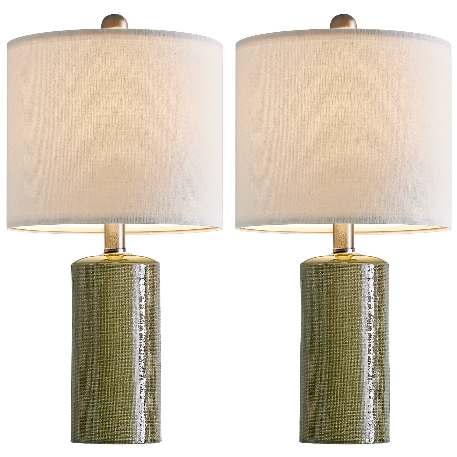 Oneach Modern Table Lamp Set of 2 for Living Room 20.25" Farmhouse Green Ceramic Bedside Nightstand Lamps for Bedroom