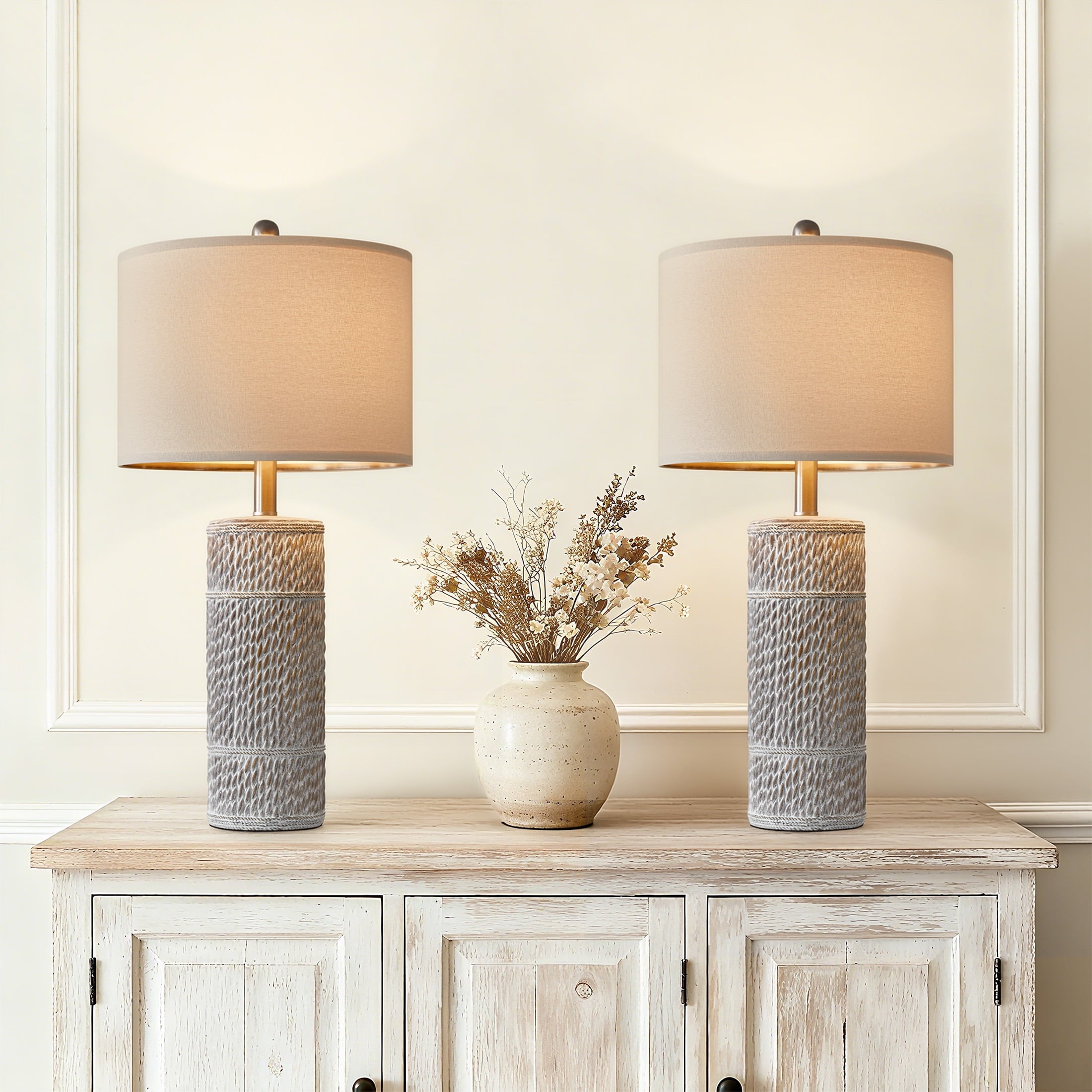 Oneach 25.5" Farmhouse Table Lamp Set of 2 for Bedroom Living Room Bedside Nightstand Lamps Resin Retro