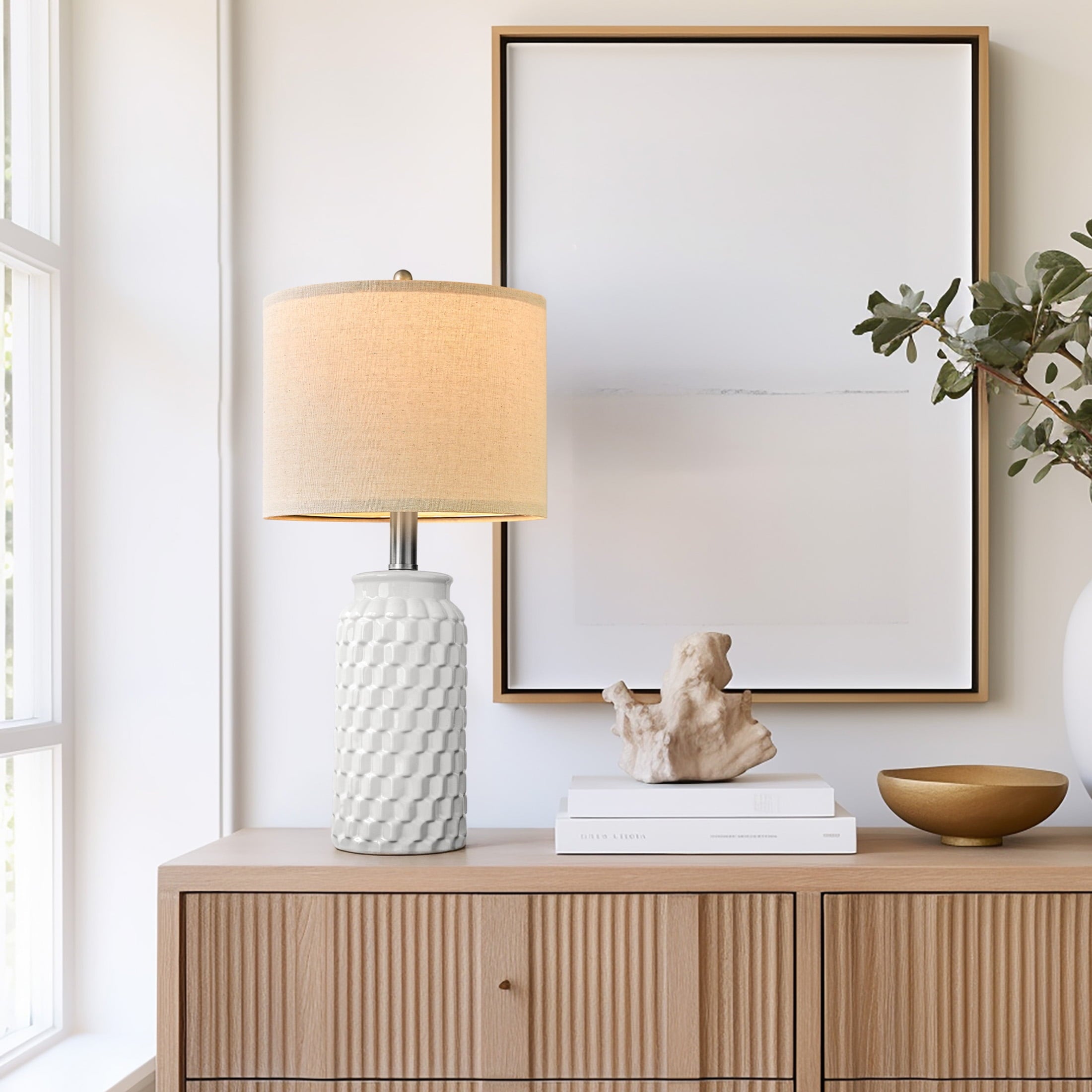 Oneach Modern Table Lamp Set of 2 for Bedroom Living Room 20.5" Contemporary Dark Blue Ceramic Bedside Nightstand Lamps