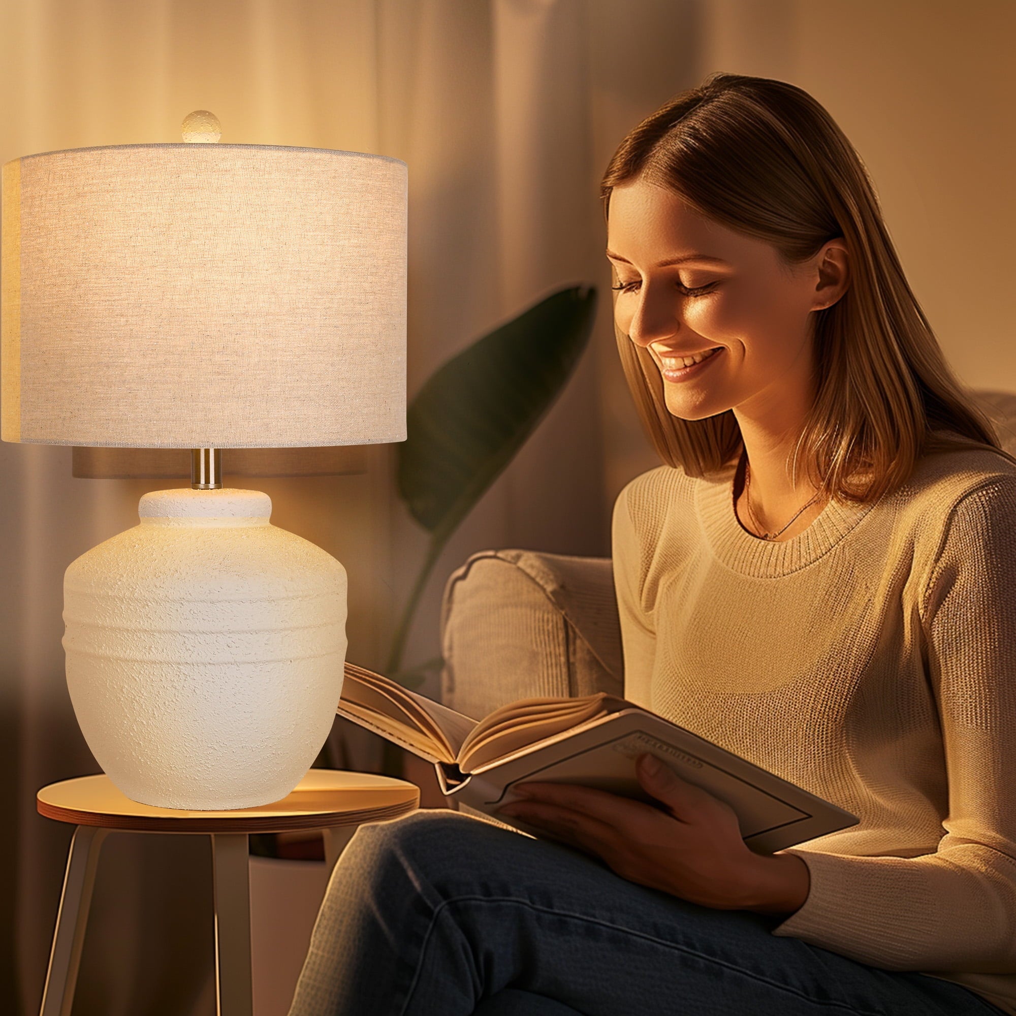 Farmhouse Jar Table Lamp 1 Pack, Rotary Switch Rustic Bedside Lamp, Pot Nightstand Lamp for Bedroom Living Room (LED Bulb Included)