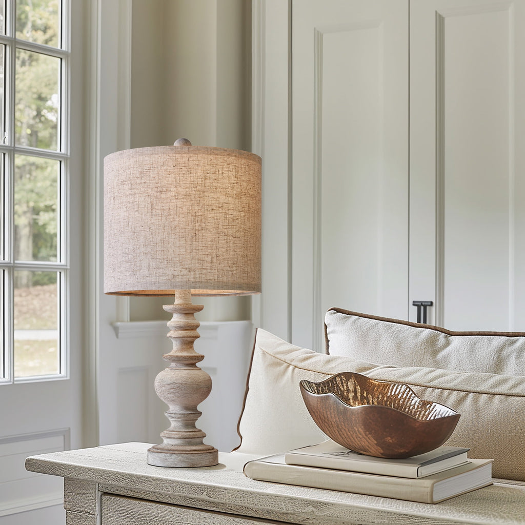 Oneach Farmhouse Table Lamp for Living Room Bedroom 20" Retro Nightstands Bedside Lamps Resin