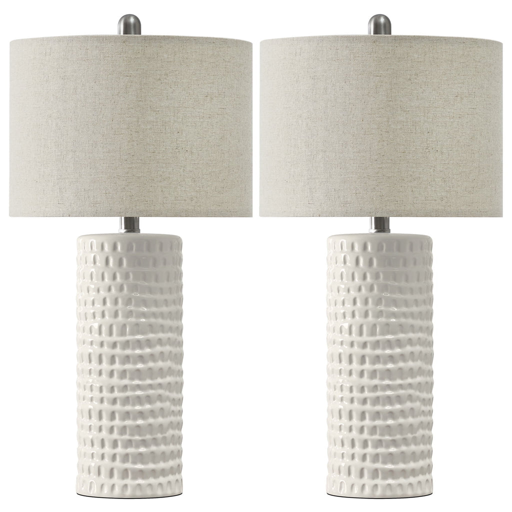 Oneach Ceramic Table Lamps Set of 2 for Living Room Bedroom Study 24.5" Modern White Bedside Nightstand Lamp